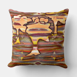 Abstract drawing with wooded spots, colour peeling cushion