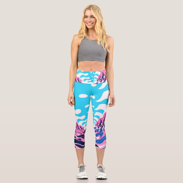 Abstract Dream Wave – Vibrant Surreal Flow Capri Leggings (Front)