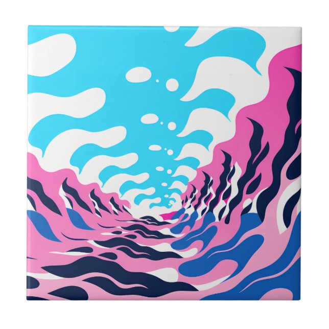 Abstract Dream Wave – Vibrant Surreal Flow Ceramic Tile (Front)