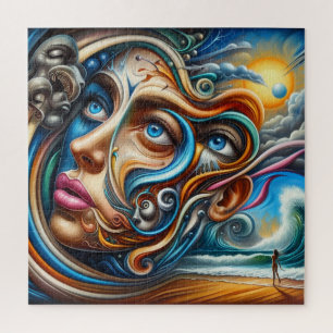 Abstract Dreamscape Ocean Serenity & Cosmic Wonder Jigsaw Puzzle