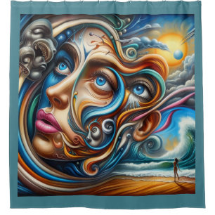Abstract Dreamscape Ocean Serenity & Cosmic Wonder Shower Curtain