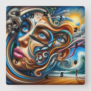 Abstract Dreamscape Ocean Serenity & Cosmic Wonder Square Wall Clock
