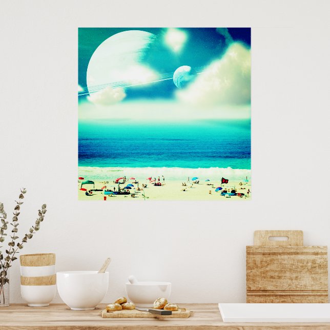 Abstract dreamy ocean beach and space poster (Kitchen)