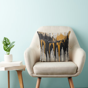 Abstract drip painting reminiscent of action paint cushion