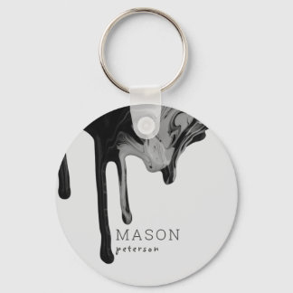 Abstract Dripping Paint Black Gray Promotional Key Ring