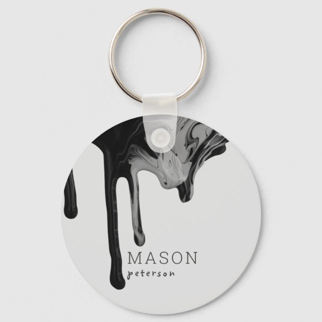 Abstract Dripping Paint Black Gray Promotional Key Ring (Front)