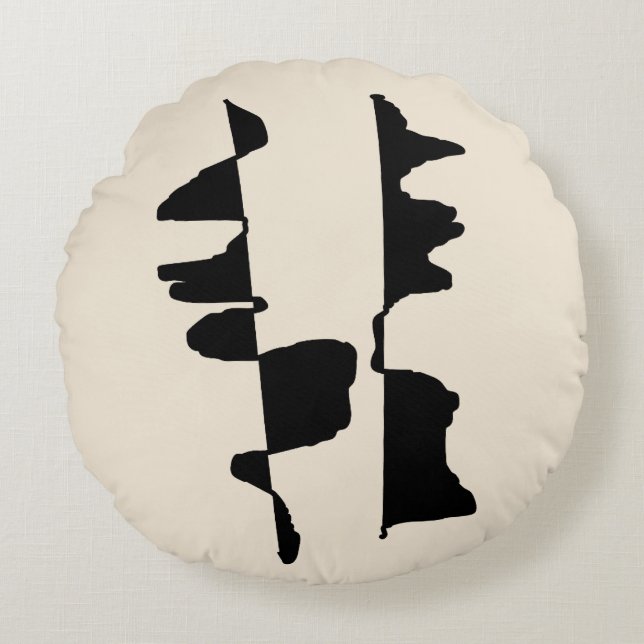 Abstract Dual Face Round Pillow - Ecru Black (Front)