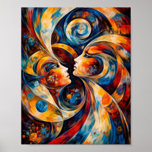 Abstract Duality Flow Faces Modern Art Poster