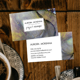 Abstract Dusty Blue & Gold Alcohol Ink Liquid Art Business Card