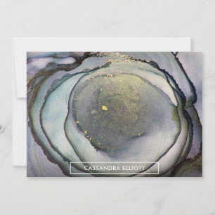 Abstract Dusty Blue & Gold Alcohol Ink Liquid Art Thank You Card