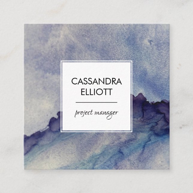 Abstract Dusty Blue Purple Alcohol Ink Liquid Art Square Business Card (Front)