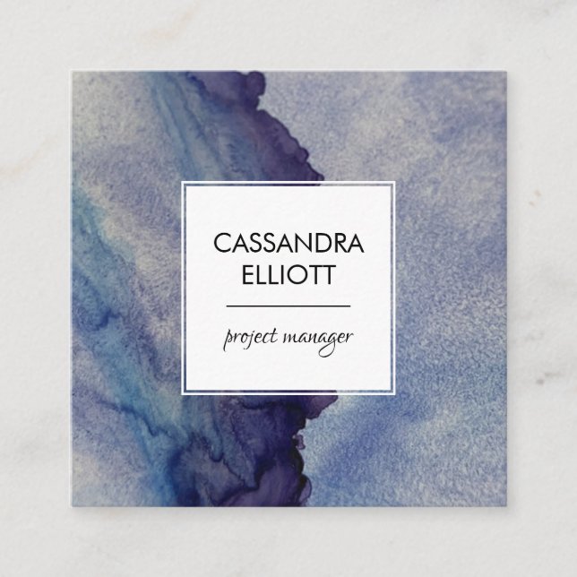 Abstract Dusty Blue Purple Alcohol Ink Liquid Art Square Business Card (Front)