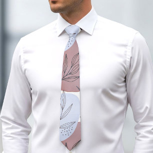 Abstract Dusty Rose and Sage Green Botanical Patte Tie