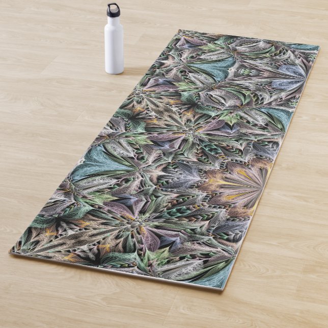 Abstract Dusty Succulent Garden Rosette Pattern Yoga Mat (In Situ)