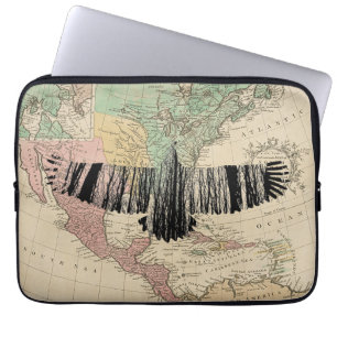 Abstract Eagle Tree Silhouettes Vintage USA Map  Laptop Sleeve