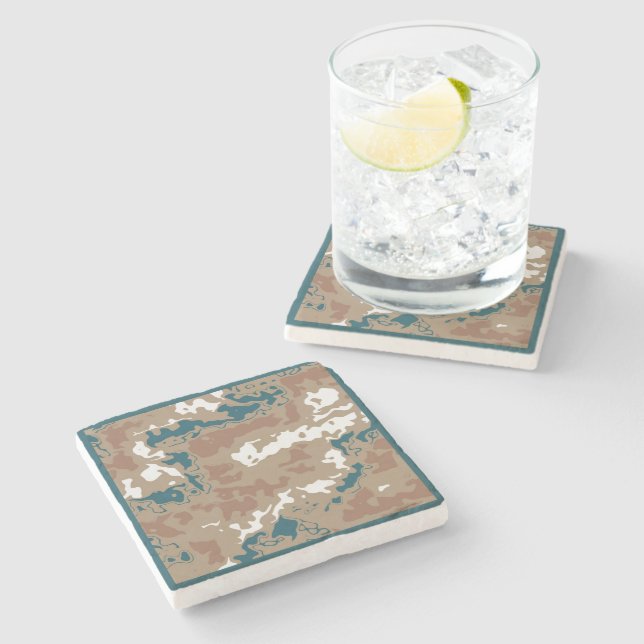 Abstract Earth Camouflage Brown Stone Coaster (Side)