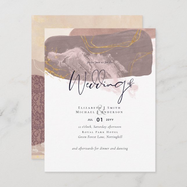 Abstract Earth Gold Wedding Invite Budget Low Cost (Front/Back)