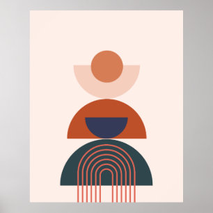 Abstract Earth Tone Blue Arch Circle Geometric Poster