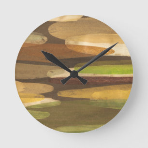 Abstract Earth Tone Landscape Round Clock
