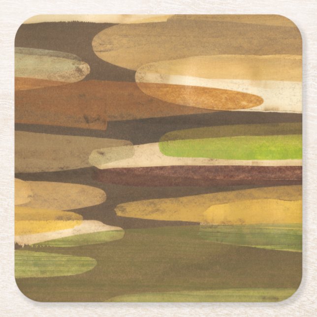 Abstract Earth Tone Landscape Square Paper Coaster (Front)