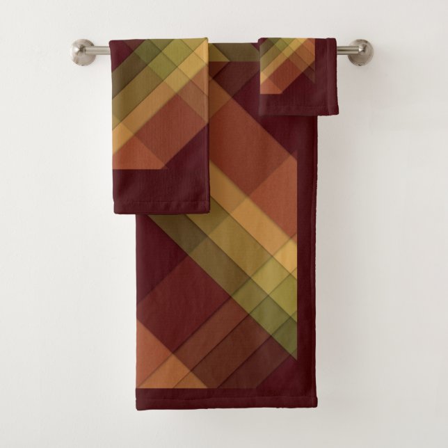 Abstract Earth-Tone Pattern Bathroom Towel Set (Insitu)