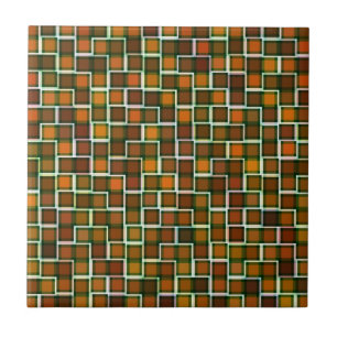 Abstract Earth Tone Squares Pattern Ceramic Tile