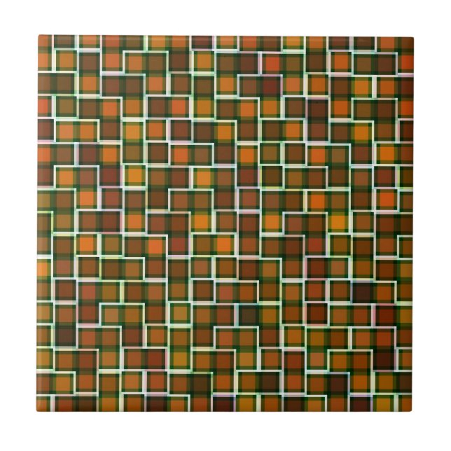 Abstract Earth Tone Squares Pattern Ceramic Tile (Front)
