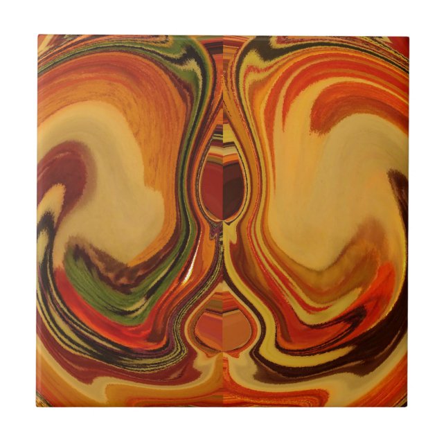 Abstract Earth Tone Swirl Art Print Ceramic Tile (Front)