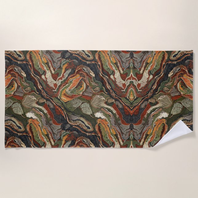 Abstract Earth Tone Swirl Pattern Beach Towel (Front)