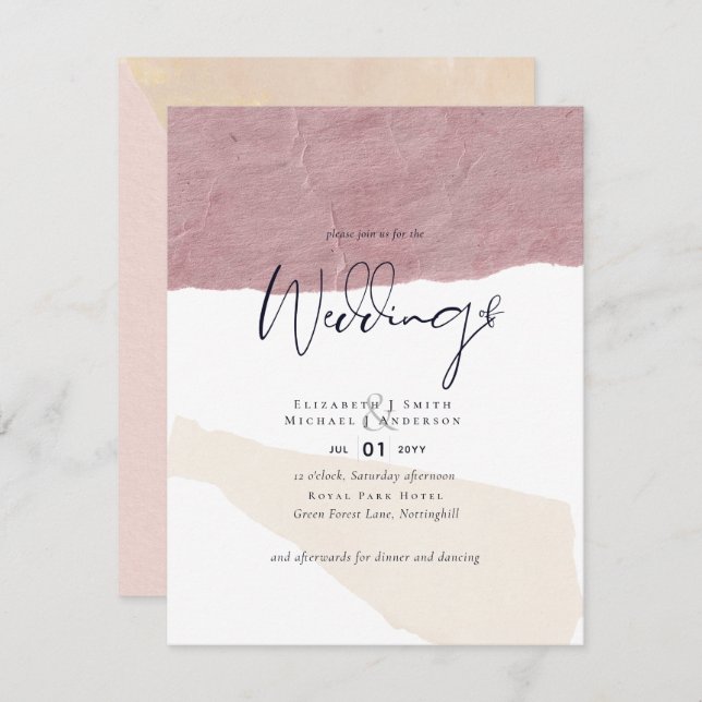 Abstract Earth Tone Wedding Invite Low Cost Budget (Front/Back)