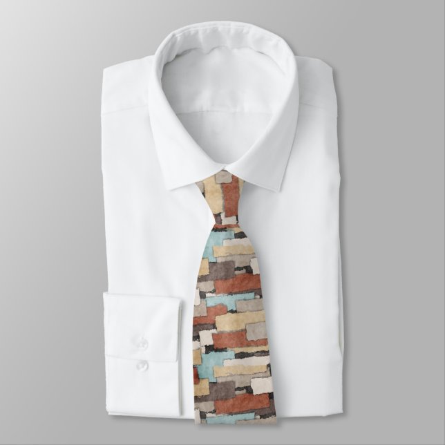 Abstract Earth Tones Patchwork Tie (Tied)