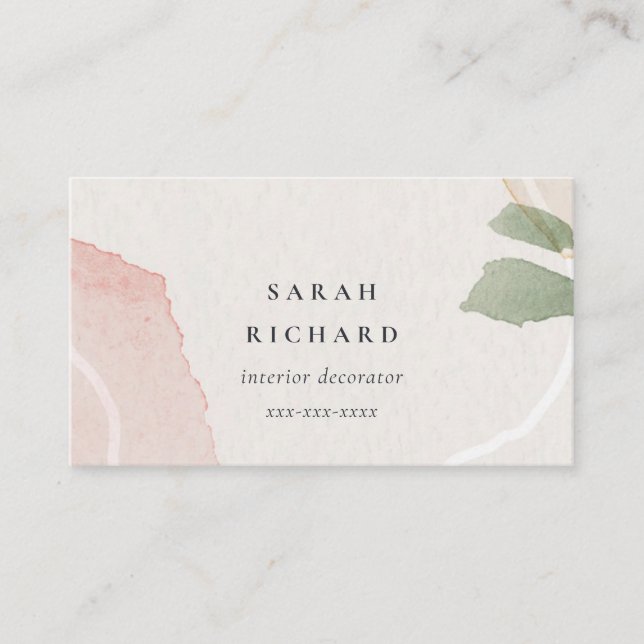 Abstract Earthy Pink Green Blush Watercolor Business Card (Front)