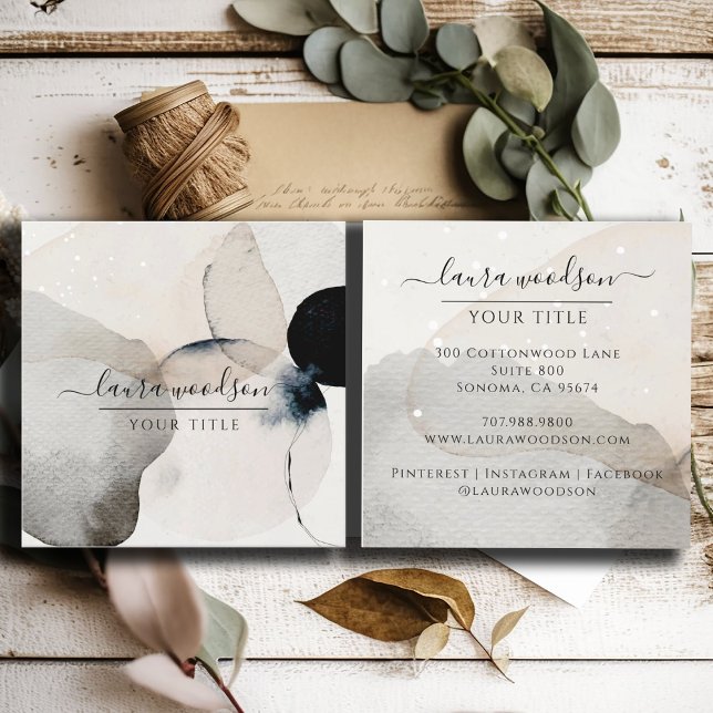 Abstract Earthy Watercolor Shapes  Square Business Card (Creator Uploaded)