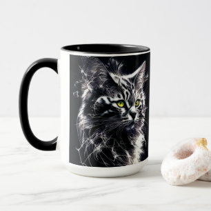 Abstract Electric Neon Cat Two-Tone Coffee Mug