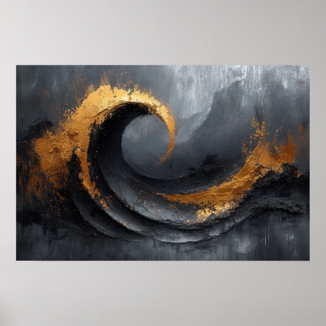 Abstract Elegance: Black, Gold, and Grey Art Poster (Front)