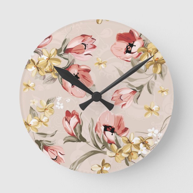 Abstract Elegance floral pattern 3 Round Clock (Front)
