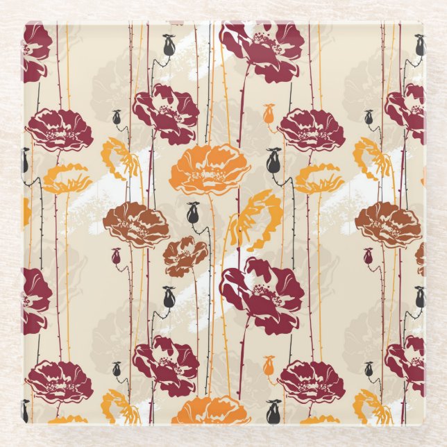 Abstract Elegance floral pattern 4 Glass Coaster (Front)