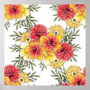 Abstract elegance seamless pattern with floral bac poster