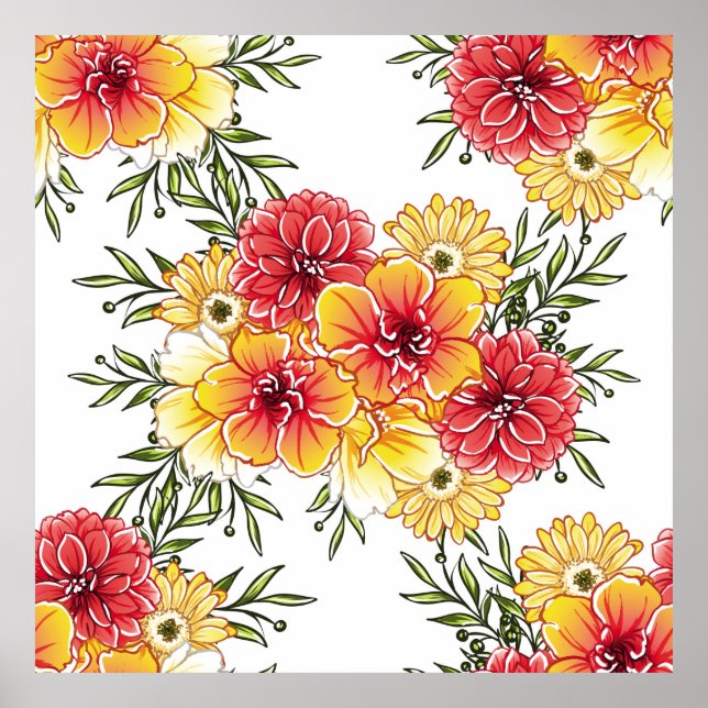Abstract elegance seamless pattern with floral bac poster (Front)