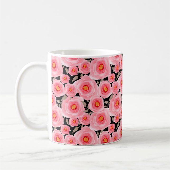 Abstract elegance seamless pattern with pink flowe coffee mug (Left)