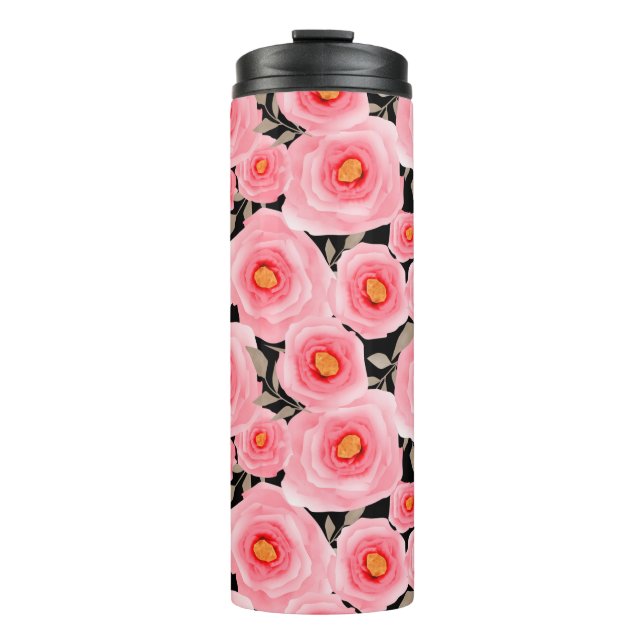 Abstract elegance seamless pattern with pink flowe thermal tumbler (Front)
