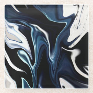 Abstract elegant fluid liquid marble flow texture glass coaster