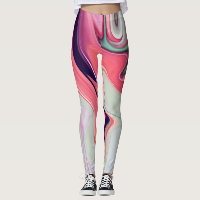 Abstract elegant fluid liquid marble flow texture leggings (Front)
