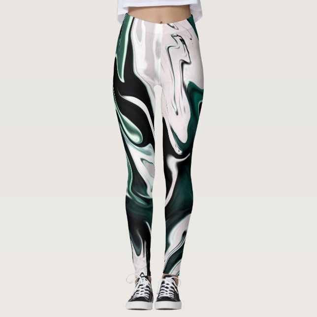 Abstract elegant fluid liquid marble flow texture leggings (Front)