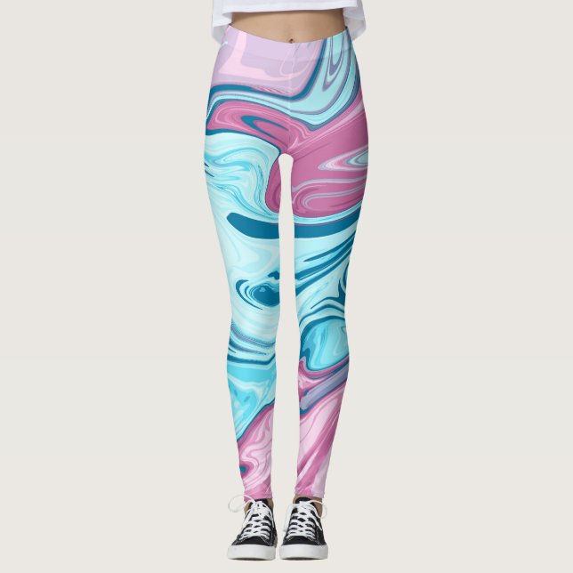 Abstract elegant fluid liquid marble flow texture leggings (Front)