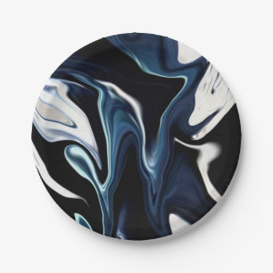 Abstract elegant fluid liquid marble flow texture paper plate