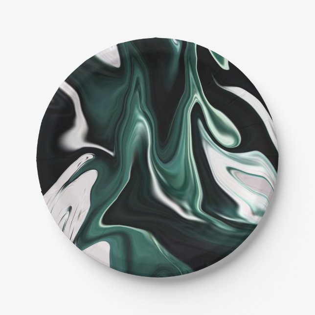 Abstract elegant fluid liquid marble flow texture paper plate (Front)