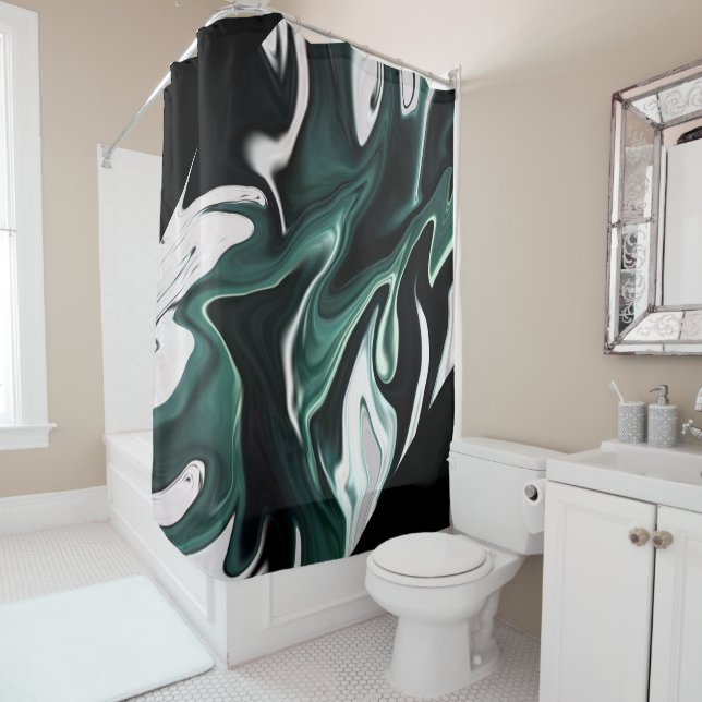 Abstract elegant fluid liquid marble flow texture shower curtain (In Situ)