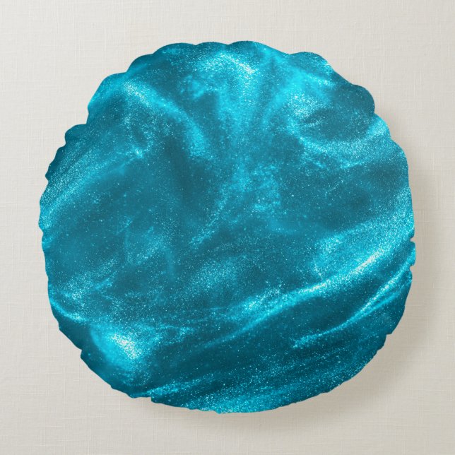 Abstract elegant mint blue glitter round cushion (Front)