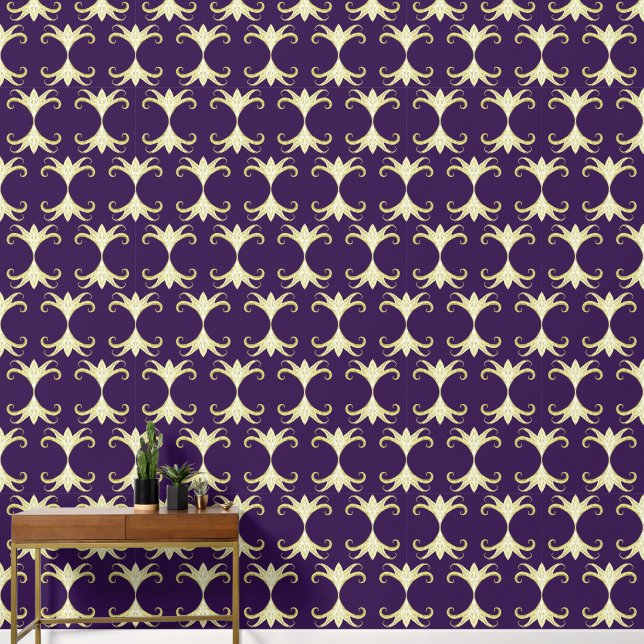 Abstract Elegant Modern Damask Dark Purple Stylish Wallpaper (Hallway)